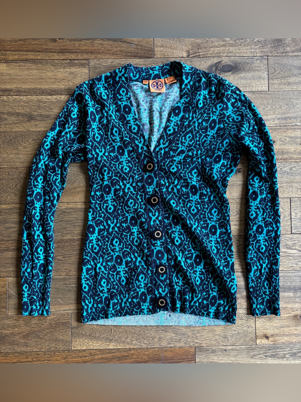 Tory Burch Merino Wool Print Cardigan Sweater Small